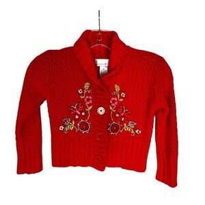 Maggie & Zoe Red/Orange Embroidered Floral Cardigan Size 4T